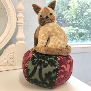 Hand Crafted Plush Cat on Christmas Ornament Ball